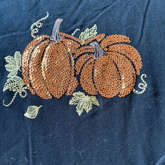 Karen Scott L Pumpkin Sequin Shirt Fall Autumn Thanksgiving Halloween Cozy Top - Picture 2 of 7